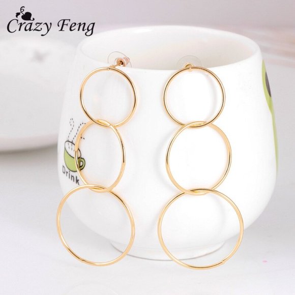 Gold Infinity Hoop Dangle Earrings - Picture 3 of 6